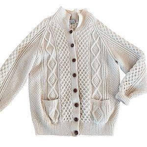 Vintage Irish Wool Chunky Knit Fisherman Cardigan Sweater
